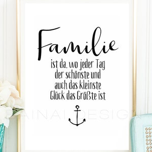 FAMILIE & GLÜCK Kunstdruck Poster Bild Typografie Spruch Familie