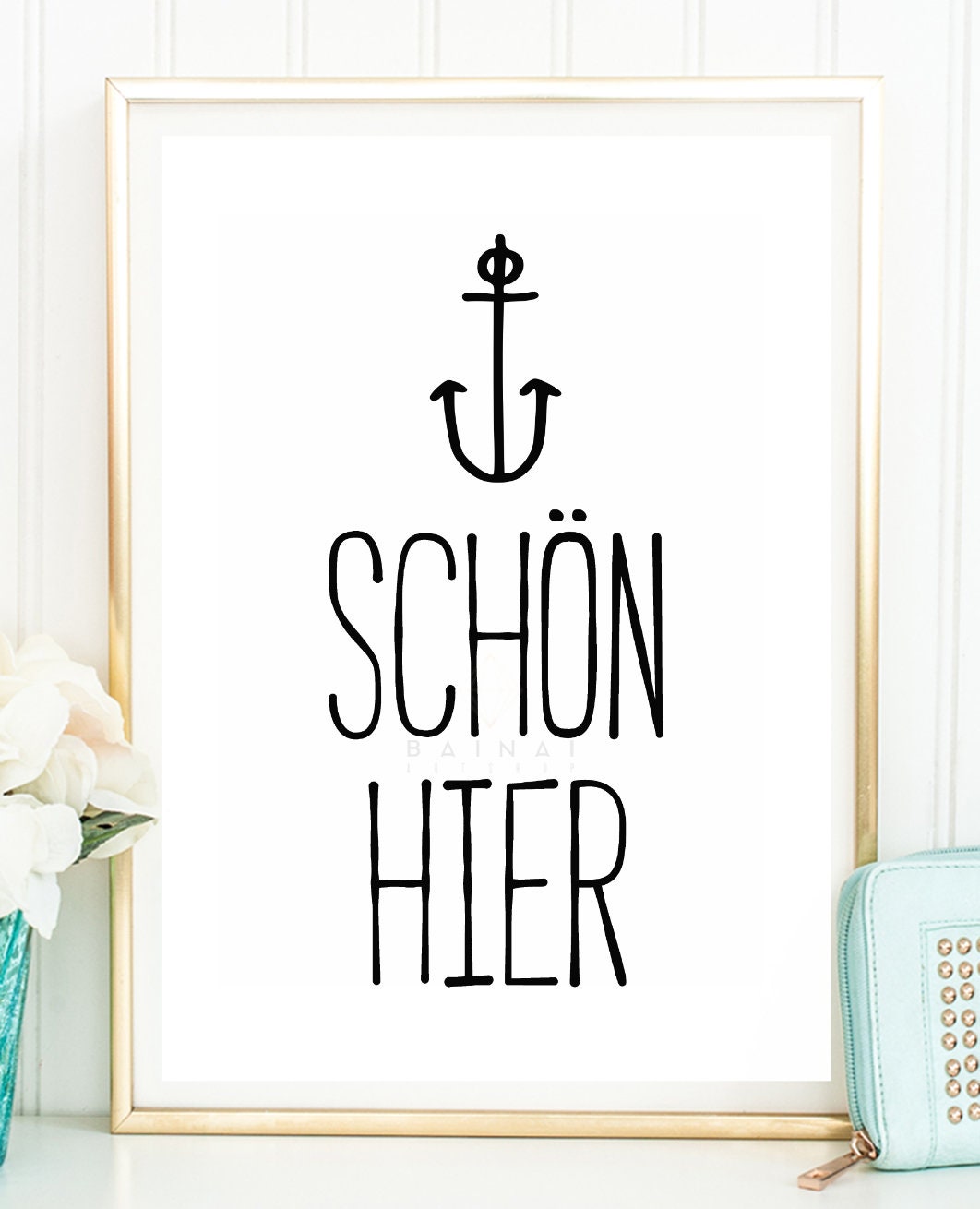 SCHÖN HIER Kunstdruck Poster Bild Typografie Spruch Anker Etsy.de