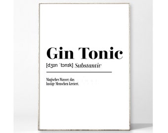GIN TONIC art print kitchen poster picture typography saying funny