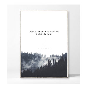 NEUE WEGE Kunstdruck Poster Bild Typografie Spruch Wald Nebel Vintage Natur skandinavisch nordisch Landschaft