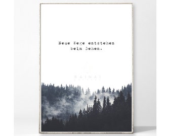 NEW WAYS Art Print Poster Image Typography Saying Forest Fog Vintage Nature Scandinavian Nordic Landscape