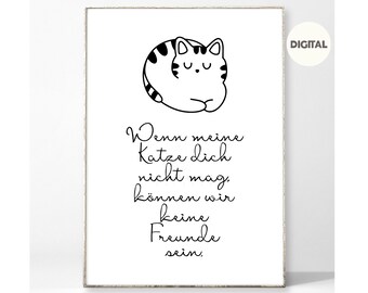 Digitaler Kunstdruck - Katze Freund Flur Spruch Sarkasmus - JPG JPEG Datei - Sofort Download - Bild A3 A4 30x40 40x50 13x18 Poster