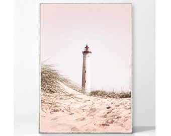 Kunstdruck Poster Bild LEUCHTTURM Sand Schilf Küste Strand Meer Pflanze Natur maritim vintage Wasser Landschaft