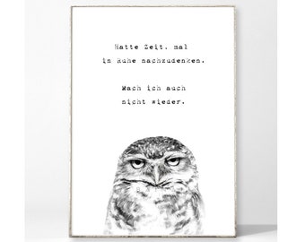 MAL NACHGEDACHT Kunstdruck Poster Bild Eule Typografie Spruch witzig sarkastisch vintage