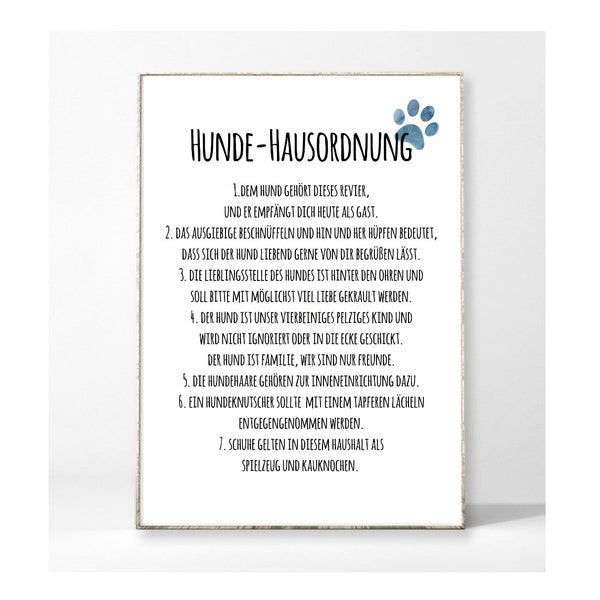 HUNDE HAUSORDNUNG Kunstdruck Poster Bild Typografie witzig Spruch Hund Haustier Familie Flur Eingangsbereich Sprüche Verhaltensregeln