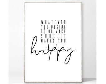 HAPPY Kunstdruck Poster Bild Typografie Spruch Schreibschrift Schrift Inspiration Motivation