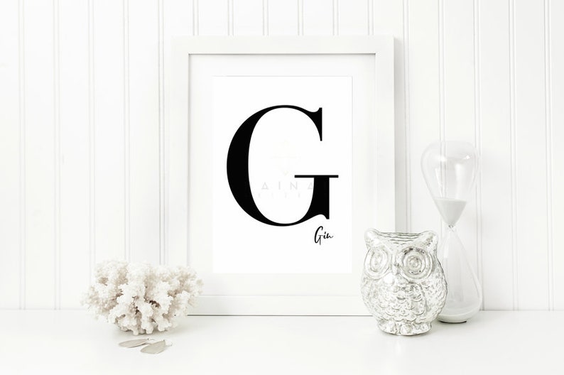 G: GIN Kunstdruck Poster Bild Din A4 Typografie Buchstabe G Blockschrift Getränk Bar Bild 4