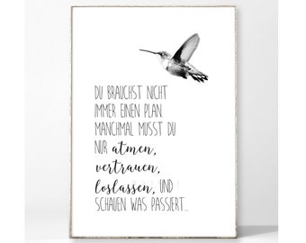 ZUVERSICHT Kunstdruck Poster Bild Typografie Spruch Inspiration Leben Motivation Kolibri Vogel Sprüche Schreibschrift