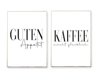 2er Bilder Set -ungerahmt- Spruch Sprüche Küche Essecke Typografie elegant Schreibschrift Essen Kaffee