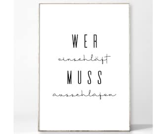 AUSSCHLAFEN Kunstdruck Poster Bild Schlafzimmer Typografie Spruch Wort Schreibschrift Sprüche elegant schlafen träumen