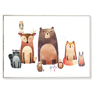 WALDFREUNDE art print poster picture animals forest animals nursery scandinavian bear bunny hedgehog deer fox raccoon squirrel owl