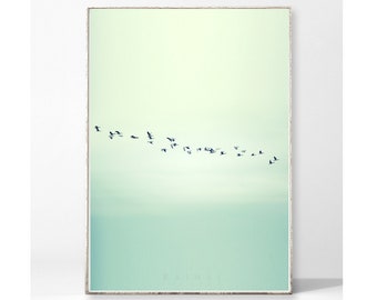 THE JOURNEY Kunstdruck Poster Bild Landschaft Himmel Vogel Schwarm skandinavisch nordisch Natur