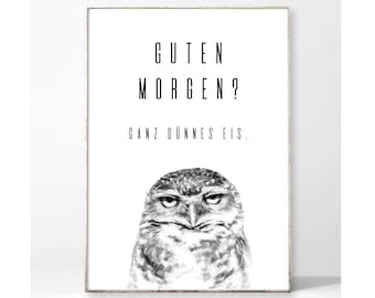 GOOD MORNING art print poster picture owl typography saying funny sarcastic vintage