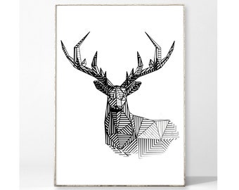 GEOMETRIC DEER Kunstdruck Poster Bild geometrisch Hirsch Reh abstrakt skandinavisch nordisch