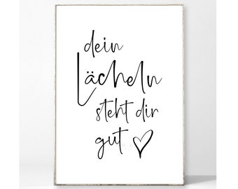 DEIN LÄCHELN Kunstdruck Poster Bild Typografie Schreibschrift Spruch positiv Motivation