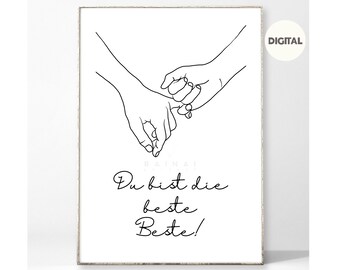 Digitaler Kunstdruck - Beste beste Freundin Geschenk Spruch - JPG JPEG Datei - Sofort Download - Bild A3 A4 30x40 40x50 13x18 Poster