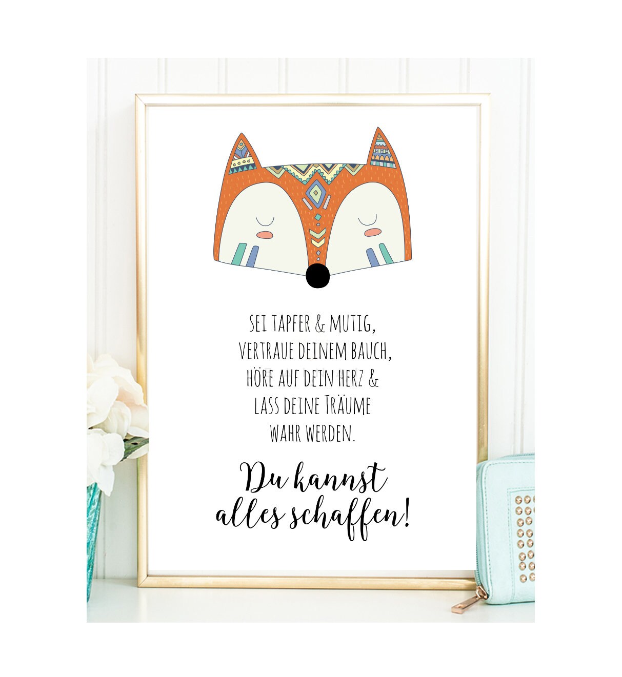 TAPFER & MUTIG Kunstdruck Poster Bild Typografie Fuchs Spruch Etsy