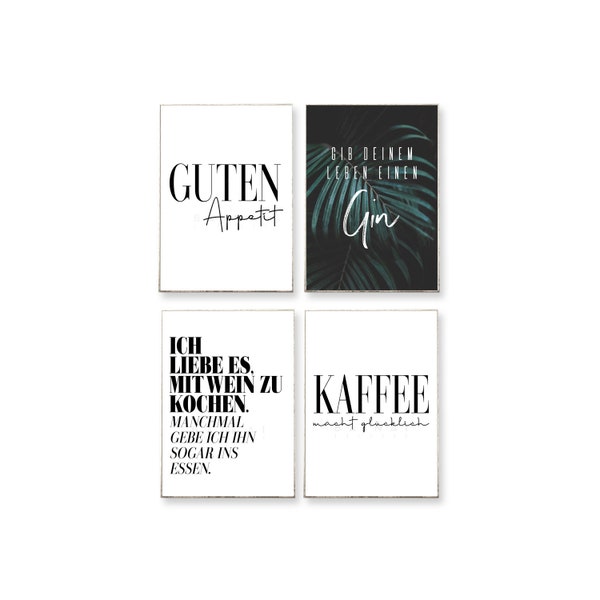 4er Bilder Poster Set: GIN -ungerahmt- Typografie Sprüche Küche witzig Kaffee Kochen