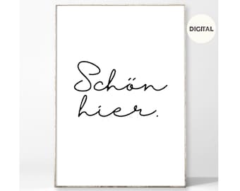 Digitaler Kunstdruck - Schön hier Spruch - JPG JPEG Datei - Sofort Download - Bild A3 A4 30x40 40x50 13x18 Poster