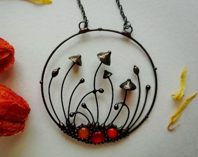 Mushroom Circle, Boho, tiffany, avant garde, mushroom, necklace, circle necklace, pendant, unique jewelry, witch jewelry, psytrance, hippie