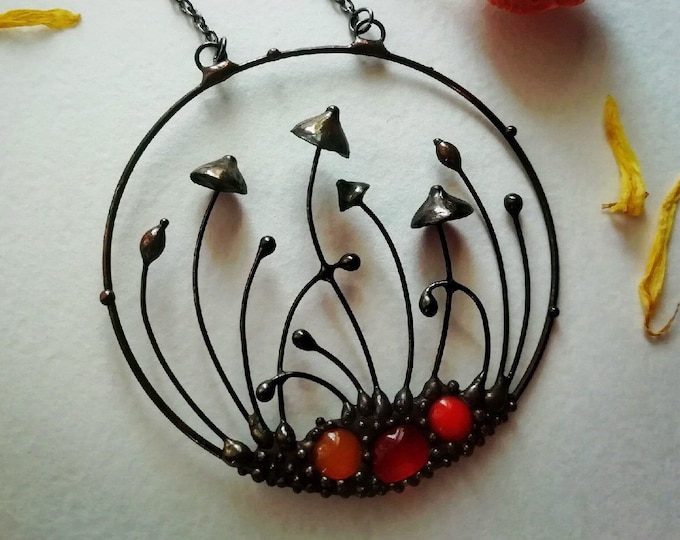 Mushroom Circle, Boho, tiffany, avant garde, mushroom, necklace, circle necklace, pendant, unique jewelry, witch jewelry, psytrance, hippie
