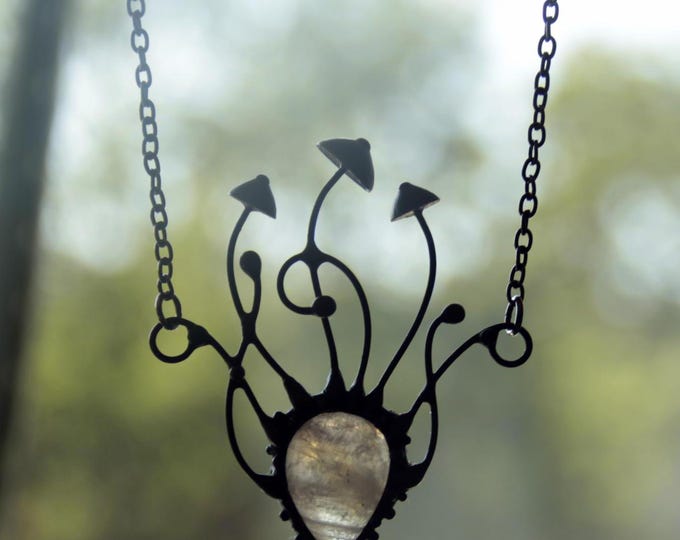 Mystical Mushroom Necklace: Moonstone Forest Witch Pendant