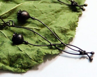 Black Patina Poppy Earrings: Handmade Copper Pewter Steel