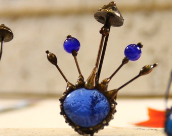 Handmade Blue Glass Mushroom Brooch - Psychedelic Forest Pin
