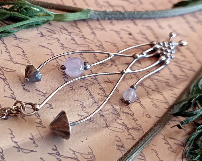 Boho Hippie Mushroom Necklace - Copper Wire Pendant with Pink Stone - Handmade Psychedelic Forest Jewelry for Festivals and Nature Lovers