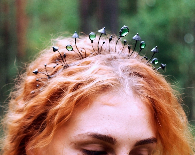 Mushroom crown, woodland crown, elf crown, psychedelic crown, mushroom diadem, psytrance diadem, witch crown, hippie diadem, witch diadem