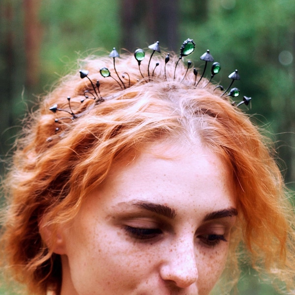 Mushroom crown, woodland crown, elf crown, psychedelic crown, mushroom diadem, psytrance diadem, witch crown, hippie diadem, witch diadem