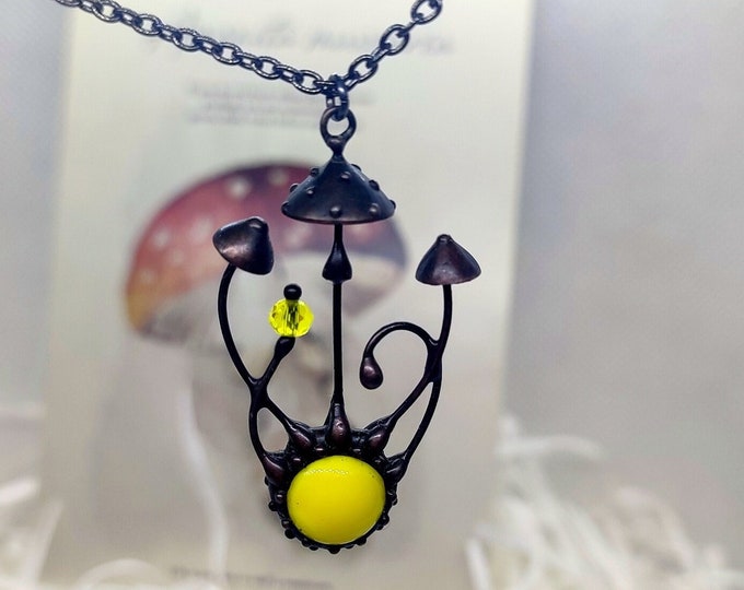 Fly Agaric Mushroom Stained Glass Necklace: Handmade Copper Pendant