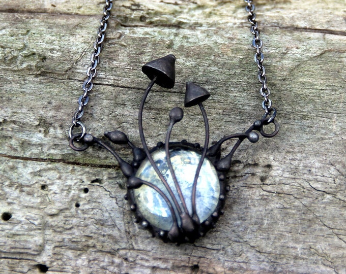Handmade Mushroom Pendant Necklace: Black Patina Fairy Witch Jewelry
