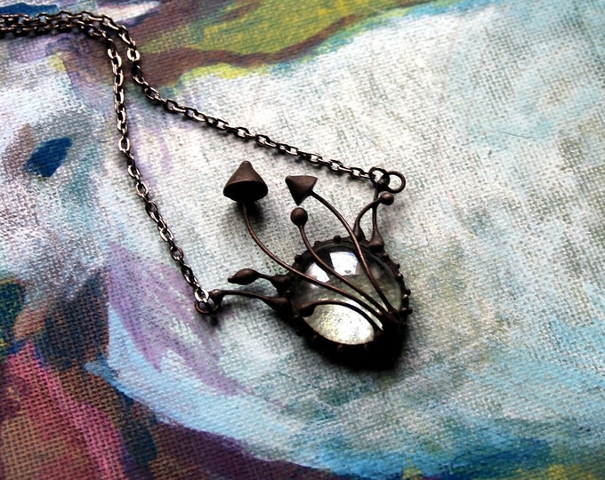 Handmade Mushroom Pendant Necklace: Black Patina Fairy Witch Jewelry