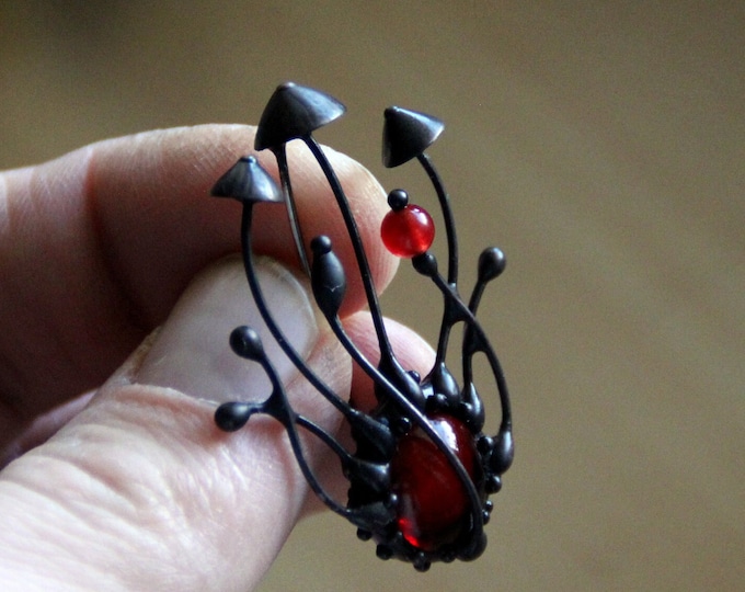 Stained glass art nouveau magic mushrooms amanita brooch, forest witch cottagecore jewelry, boho hippie style, psychedelic nature gift.