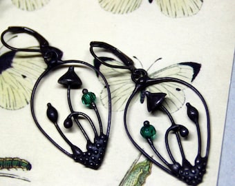 Handmade Mushroom Earrings: Black Patina Boho Jewelry