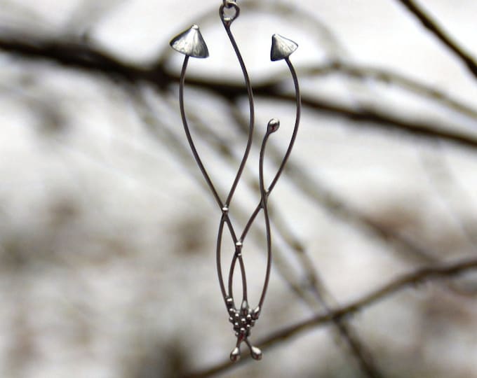 Silver magic mushroom charm small necklace pendant, floral design boho hippie necklace, unique gift nature lover.