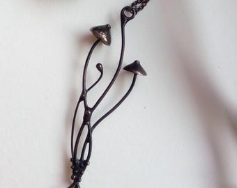 Mushroom Pendant Necklace: Dark Metal Forest Charm, Boho Cottagecore