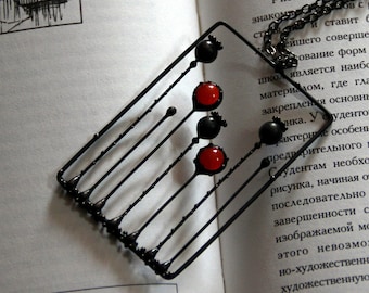 Boho hippie avant garde poppy necklace, unusual handmade metal poppy flowers pendant, unique handcrafted witchcraft jewelry.