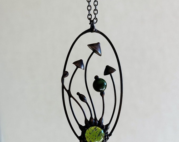 Psychedelic mushrooms metal pendant, rave jewelry hippie necklace, dark elven forest necklace, witchy vibes, aesthetic boho design.