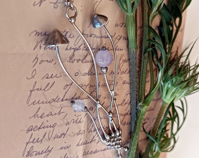 Boho Hippie Mushroom Necklace - Copper Wire Pendant with Pink Stone - Handmade Psychedelic Forest Jewelry for Festivals and Nature Lovers
