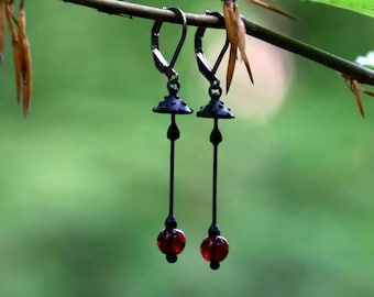 Amanita Mushroom Earrings: Red Glass, Boho Hippie Jewelry