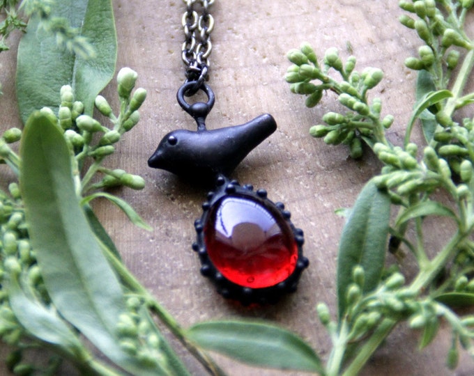 Stained Glass Bird Necklace: Boho Forest Pendant, Handmade Jewelry