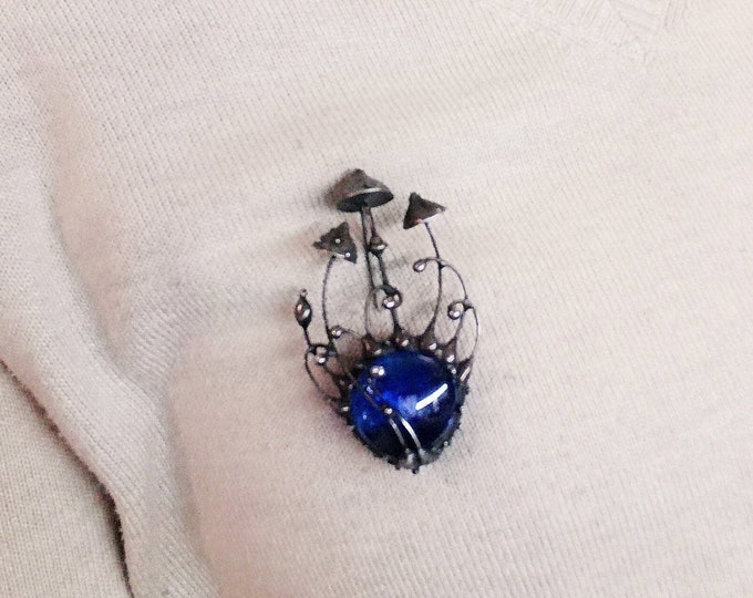 Handmade Magic Mushroom Brooch Boho Psytrance Jewelry Witchy Vintage Fungi Pin