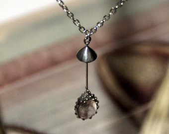 Botanical Mushroom Pendant Necklace, Clear Glass, Witch Forest Jewelry