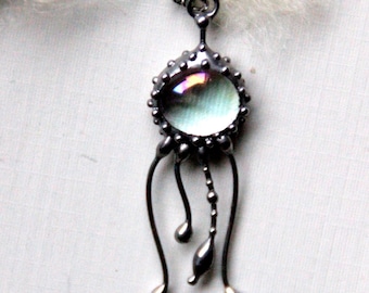 Stained Glass Jellyfish Necklace: Handmade Boho Ocean Pendant