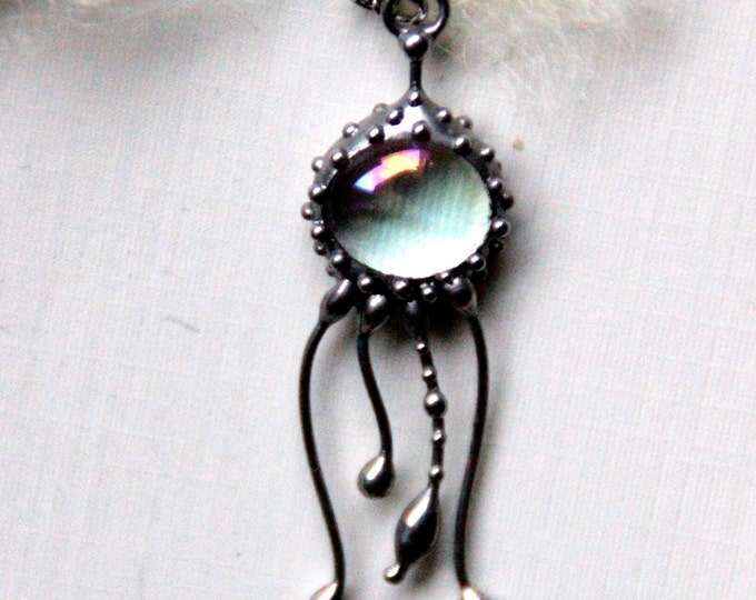 Stained glass Jellyfish pendant necklace, handmade boho hippie sea gift, unique ocean creatures jewelry, psychedelic nature jewellery.
