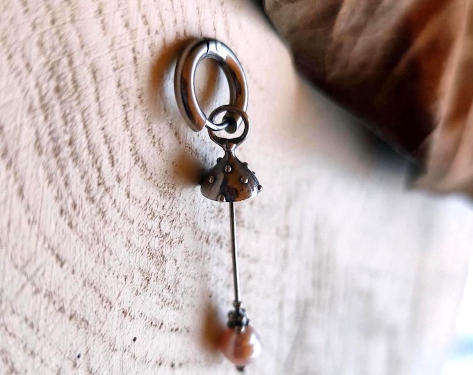 Handcrafted One Mushroom Earring Ring: Forest Hippie Fungi Jewelry