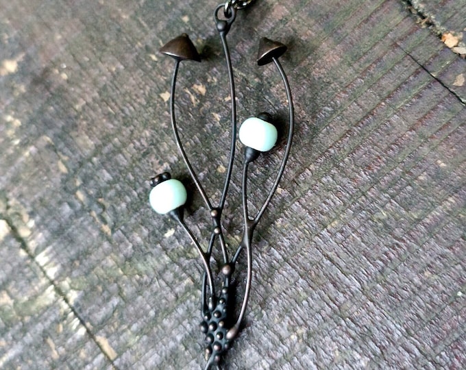 Handmade Elven Forest Witch Necklace with Psychedelic Fungus Pendant - Naturecore Floral Fungi Jewelry