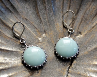 Handmade stained glass earrings with turquoise glass, boho hippie simple geometry earrings, author's minimalist jewelry, unique gift for her